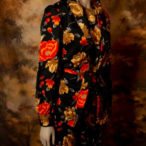 1970s vintage pant suit floral palazzo pants set floral satin 3 piece set - Picture 9 of 12